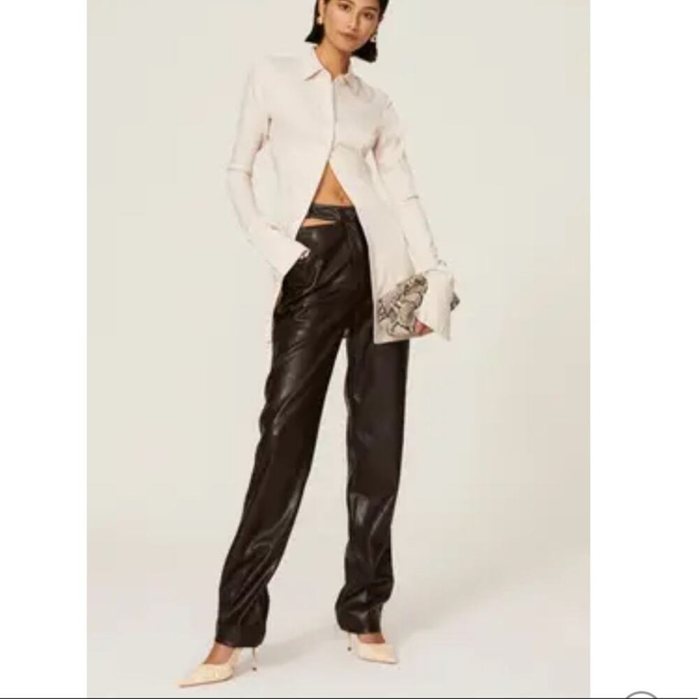 Jonathan Simkhai Amelia brown leather cutout high waist straight pants - Picture 2 of 14